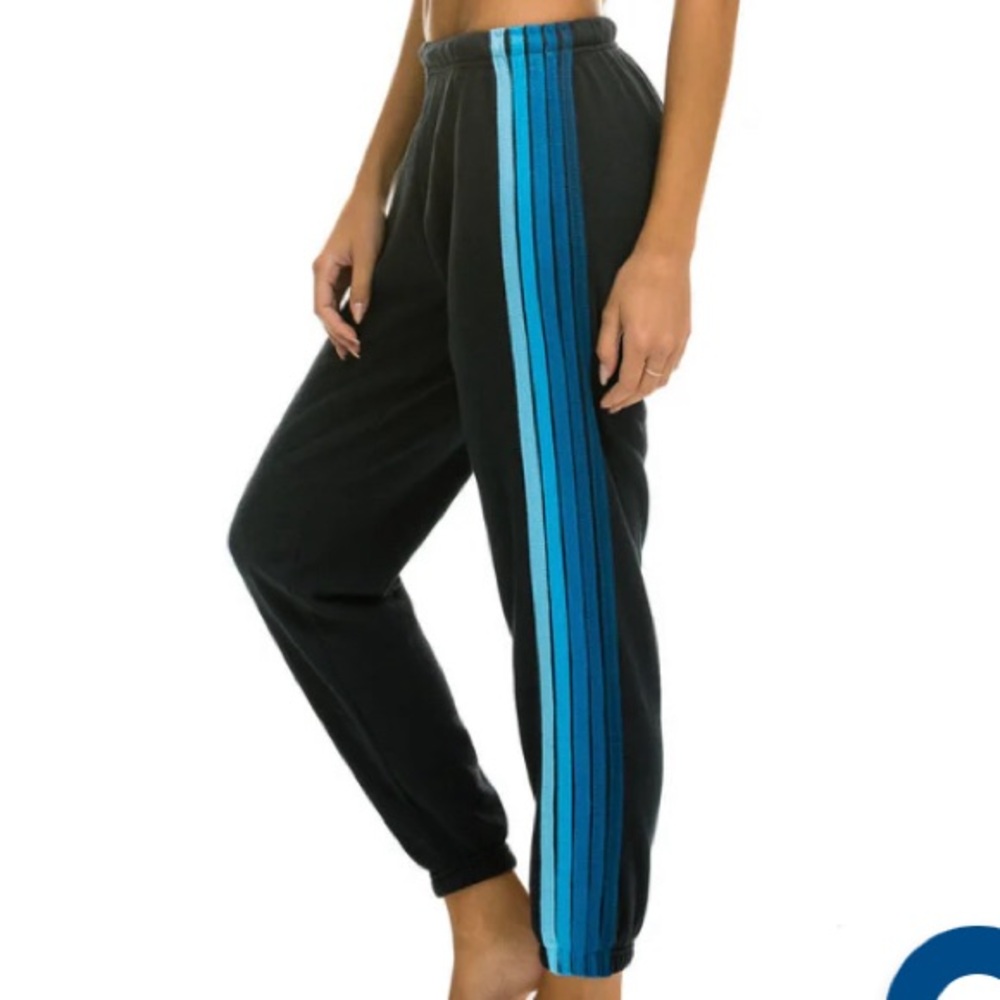 Aviator nation XS 5 stripe sweatpants in charcoal / blue.  Good used condition.